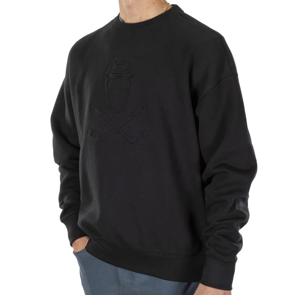 Pure Hockey Men's Black Fleece Crewneck Sweatshirt Size L Long Sleeve Debossed